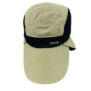 Teva Sun Hat Mens OSFM Khaki Long Bill Neck Flap Mesh Performance Hiking Cap